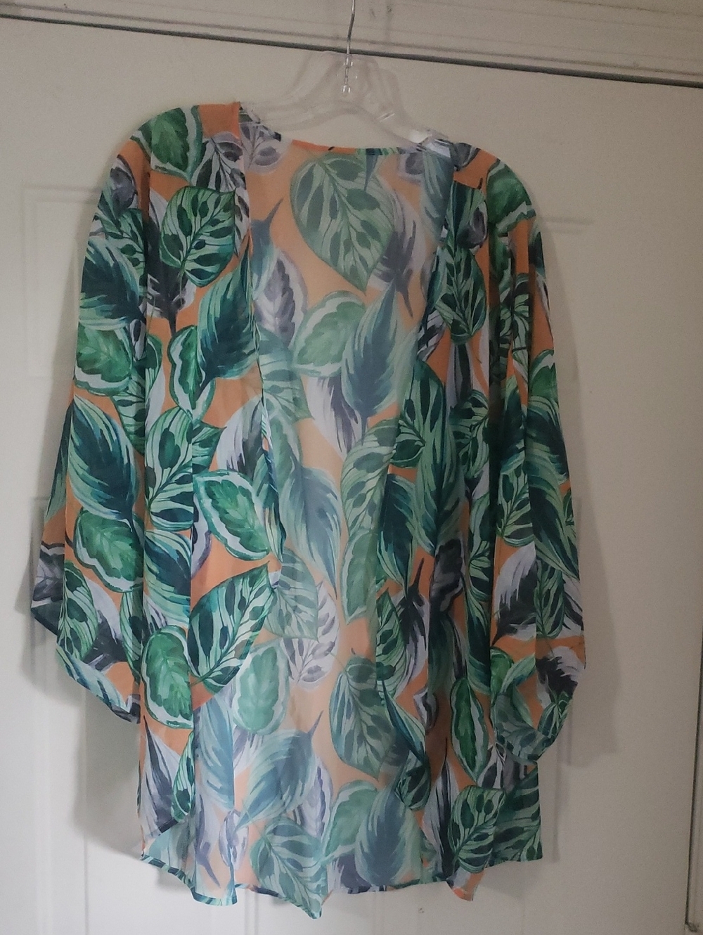 Sheer Tropical Leaf Kimono - Green & Mustard